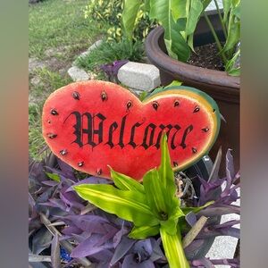 Vintage Decor Hanging Metal Watermelon Welcome Indoor/Outdoor Sign 11”x 8”